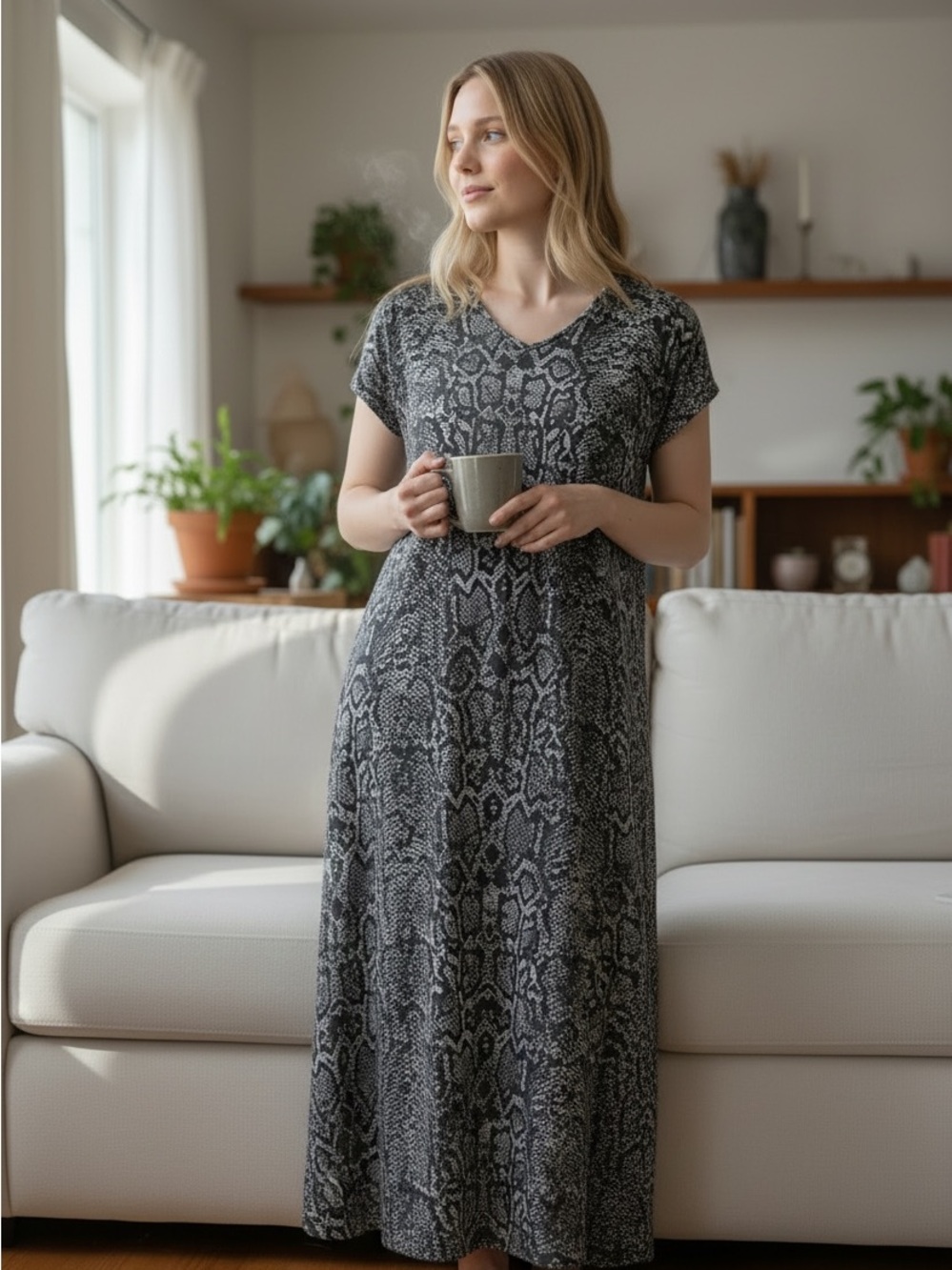 LuLaRoe Black and Gray Snake Print long Midi Dress